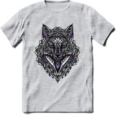 Vos - Dieren Mandala T-Shirt | Paars | Grappig Verjaardag Zentangle Dierenkop Cadeau Shirt | Dames - Heren - Unisex | Wildlife Tshirt Kleding Kado | - Licht Grijs - Gemaleerd - M