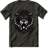 Tijger - Dieren Mandala T-Shirt | Roze | Grappig Verjaardag Zentangle Dierenkop Cadeau Shirt | Dames - Heren - Unisex | Wildlife Tshirt Kleding Kado | - Donker Grijs - XL