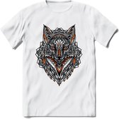 Vos - Dieren Mandala T-Shirt | Oranje | Grappig Verjaardag Zentangle Dierenkop Cadeau Shirt | Dames - Heren - Unisex | Wildlife Tshirt Kleding Kado | - Wit - 3XL