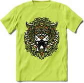 Tijger - Dieren Mandala T-Shirt | Oranje | Grappig Verjaardag Zentangle Dierenkop Cadeau Shirt | Dames - Heren - Unisex | Wildlife Tshirt Kleding Kado | - Groen - M