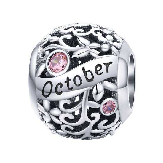 Charme du mois d'octobre de la pierre de naissance | Zircone cubique rose | charmes perles cadeau | Zilverana | convient pour Biagi, Pandora, bracelet Trollbeads | argent 925