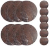 Coaster Queen - 6 Placemats en 6 Onderzetters - Leer - Croco - Bruin - Rond