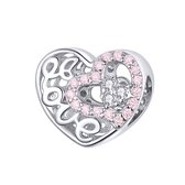 Hart love zirkonia bedel | Open heart zirkonia love bead | bedels beads cadeau | Zilverana | geschikt voor Biagi , Pandora , Trollbeads armband | 925 zilver