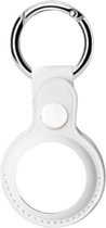 Luxe Lederen Apple Airtag Hanger Wit - Airtags Hoesje Sleutelhanger - Sleutel Hanger Leer