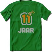 11 Jaar Feest T-Shirt | Goud - Zilver | Grappig Verjaardag Cadeau Shirt | Dames - Heren - Unisex | Tshirt Kleding Kado | - Donker Groen - XXL