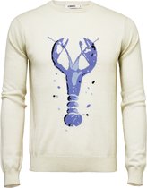 Hommard Silk Cashmere Intarsia Lobster Crew Neck Sweater, Small, White, Wit, Trui, Unisex, Pullover, Ronde nek, Kasjmier, Zijde, Kreeft, Homard