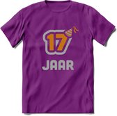 17 Jaar Feest T-Shirt | Goud - Zilver | Grappig Verjaardag Cadeau Shirt | Dames - Heren - Unisex | Tshirt Kleding Kado | - Paars - S
