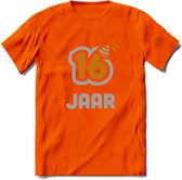 16 Jaar Feest T-Shirt | Goud - Zilver | Grappig Verjaardag Cadeau Shirt | Dames - Heren - Unisex | Tshirt Kleding Kado | - Oranje - XL