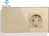 SmartinHuis - Serieschakelaar (geschikt voor 2 lampen) met stopcontact - Goud