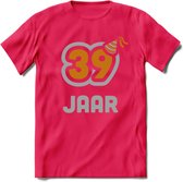 39 Jaar Feest T-Shirt | Goud - Zilver | Grappig Verjaardag Cadeau Shirt | Dames - Heren - Unisex | Tshirt Kleding Kado | - Roze - S
