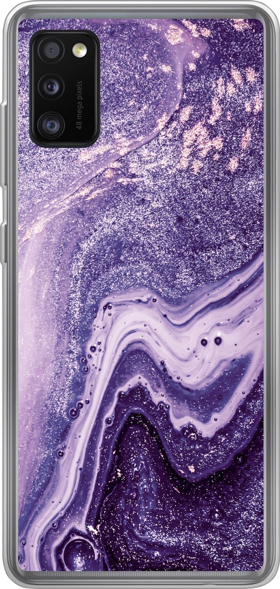 Telefoonhoesje Geschikt voor Samsung Galaxy A41 hoesje - Natuursteen - Glitter - Luxe - Siliconen Telefoonhoesje Telefoonhoesje