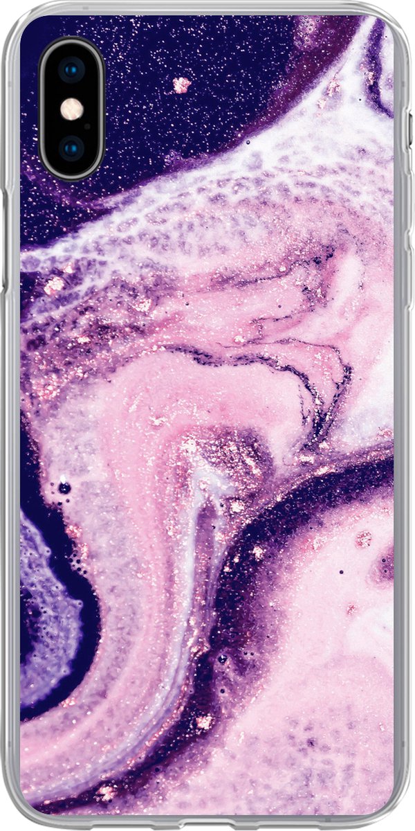 Telefoonhoesje Geschikt voor iPhone Xs hoesje - Marmer print - Glitter - Chic - Siliconen Telefoonhoesje Telefoonhoesje