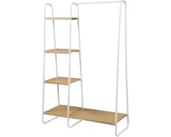 Luxiqo Kledingrek Met Schoenenrek | Inclusief 4 Opbergplanken | 102 x 40 x 150 CM | Wit metaal