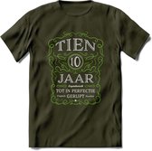 10 Jaar Legendarisch Gerijpt T-Shirt | Groen - Grijs | Grappig Verjaardag en Feest Cadeau Shirt | Dames - Heren - Unisex | Tshirt Kleding Kado | - Leger Groen - L