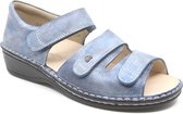 FinnComfort Usedom jeansblauwe dames sandaal met dichte hiel