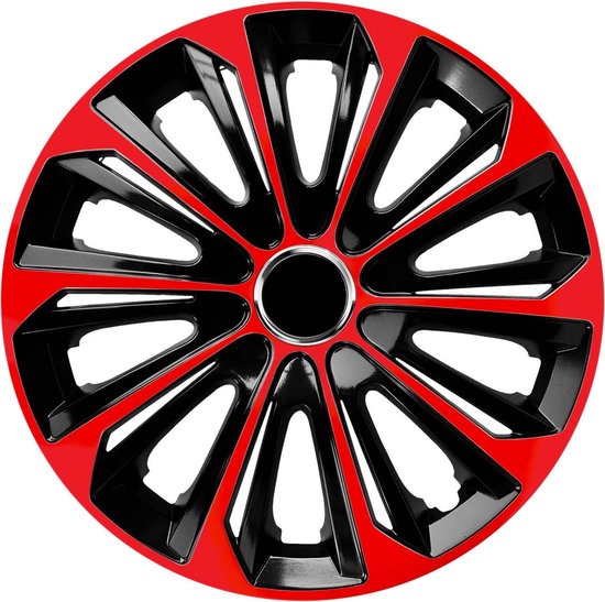 NRM - wieldoppen 16" - zwart met rood - set van 4 stuks - ABS / Duurzaam / Resistant