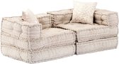 Furnibella – Poef Tweezits Modulair Bankje Zitpoef Zitje Stoel Zitbank Zitstoel Armstoel Loungestoel Loungebank Lounger Zitmeubel Stof Beige