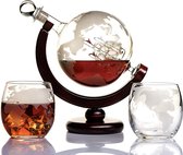 Whiskey Globe Decanter Set geëtste wereldbol karaf voor likeur, bourbon, wodka met 2 glazen in premium geschenkdoos - Home Bar accessoires voor mannen - voor alle soorten alcoholdr