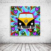 Pop Art VW Van Volkswagen Poster in lijst - 90 x 90 cm en 2 cm dik - Fotopapier Mat 180 gr Framed - Popart Wanddecoratie inclusief lijst