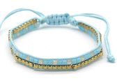 Armband Dames - Kralen Glas en Metaal - Verstelbaar - Lichtblauw