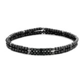 Frank 1967 7FB-0576 Stalen Armband - Heren - Kralen - Staal - Hematite - 3 mm - 20 cm - 6,2 mm Breed - Rekbaar - Antraciet