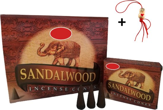 2 Pakjes - Wierook - Wierookkegeltjes - Kegeltjes - Kegels - Incense Cones - Sandalwood - Sandelhout - 20 Kegeltjes + Gelukspoppetje