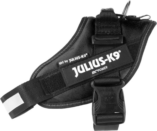 Zwart Julius-K9 IDC Power tuig met reflecterende strip en gesp.