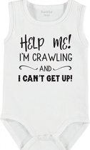 Baby Rompertje met tekst 'Help me, i'm crawling and can't get up' | mouwloos l | wit zwart | maat 50/56 | cadeau | Kraamcadeau | Kraamkado