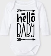 Baby Rompertje met tekst 'Hello baby' | Lange mouw l | wit zwart | maat 62/68 | cadeau | Kraamcadeau | Kraamkado