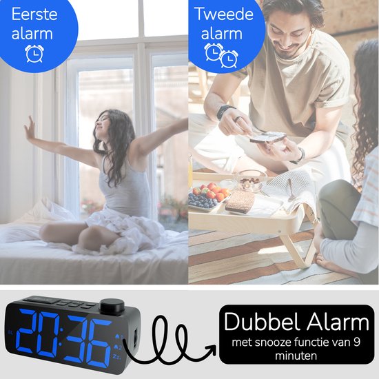Yuconn Wekkerradio - 2 alarmtijden - 50 radiozenders