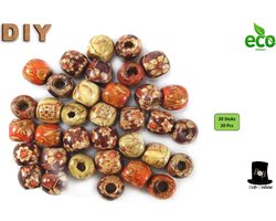 Bob Online ™ - 20 Stuks – Mixed Setje - Bedrukte Houten Kralen 12mm met ca. gaatje diameter 4mm – 20 Pcs Printed Wooden Beads 12mm with threading hole diameter ± 4mm – Houten Hobby Kralen – Haarkrlalen voor vlechten – Hair Braiding Beads – Sieraden