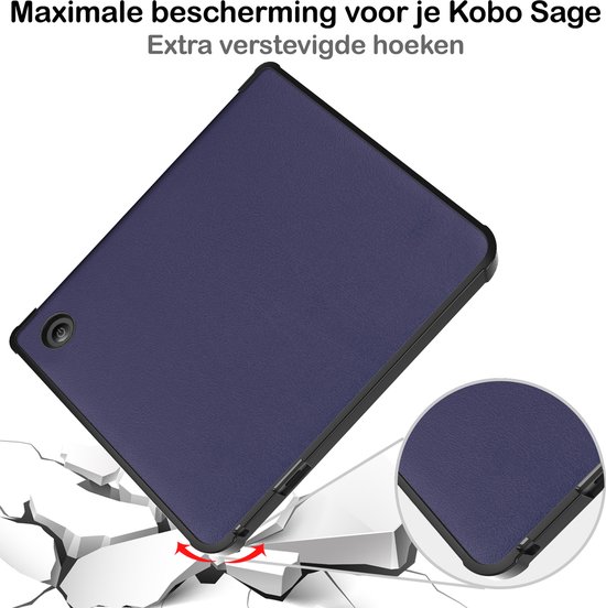 Hoesje Geschikt voor Kobo Libra 2 Hoesje Luxe Bescherm Case Trifold - Hoes Geschikt voor Kobo Libra 2 Hoes Book Cover - Donkerblauw van Hoesje  — afbeelding 4