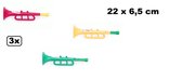 3x Trompet assortie 22cm x 6,5cm - muziek trompetten toeter thema feest carnaval festival