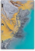 Tablet Hoes Lenovo Tab 10 | Tab 2 A10-30 Leuk Case Marble Blue Gold met transparant zijkanten