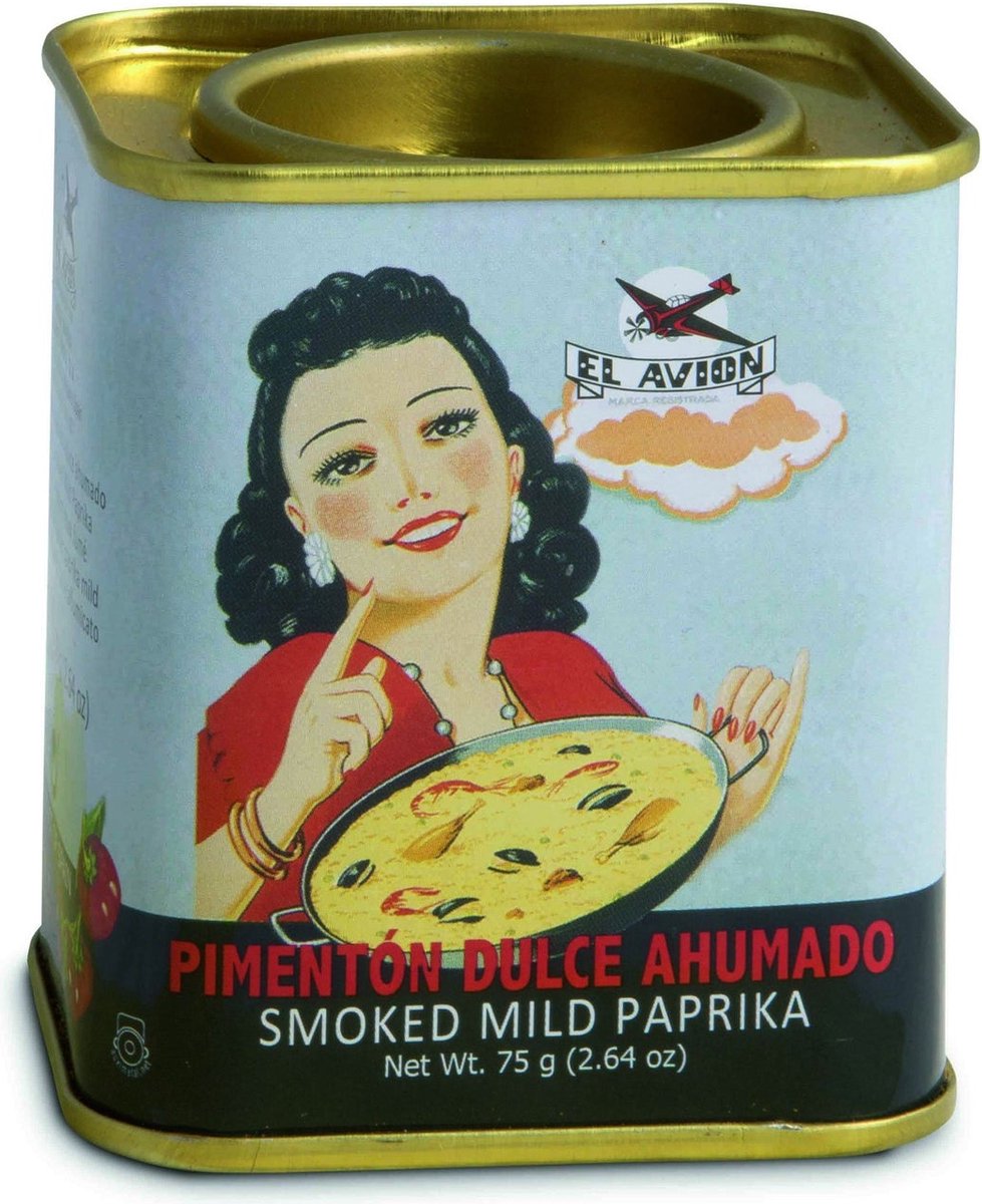 Goedkoopste Gerookte paprika ZOET GEROOKT (SMOKED MILD PAPRIKA) 160 GR paprikapoeder IN VINTAGE BLIKJE PIMENTON AHUMADO DULCE VINTAGE