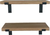 GoudmetHout Prijstopper - Set Eiken Wandplanken - Industrieel Wandrek - 50x15 cm - Industriële Plankdragers L-vorm - Staal - Zonder Coating