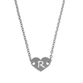 Letter ketting hartje - initiaal R - Zilver - 40 cm