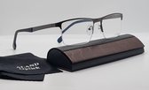 Unisex bril +2.5 / Leesbril op sterkte +2,5 / grijs / FM 8902 C3 / Leuke trendy unisex halfbril van metalen frame met stijlvolle brillenkoker en microvezeldoekje / metalen veerscha
