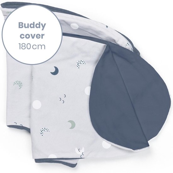 Doomoo Buddy Cover - Hoes voor Voedingskussen Buddy - Biologisch Katoen - 180 cm - Blue Grey Moon