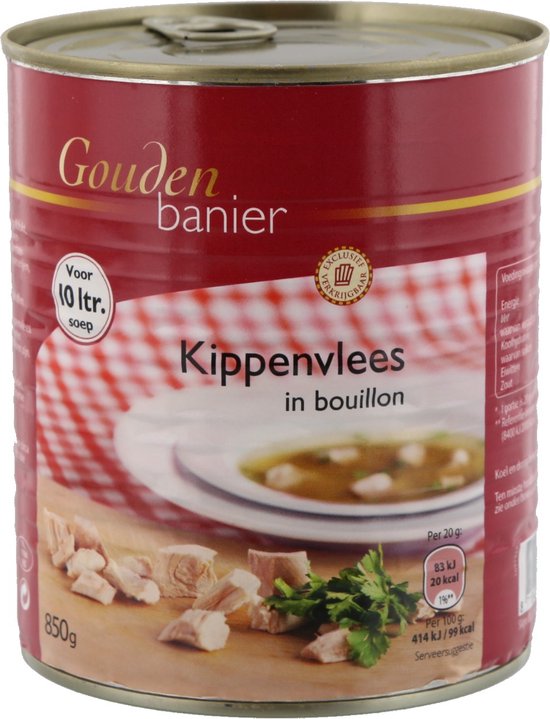 Kippenvlees In Bouillon Voor Soep en Diverse Gerechten XL Blik 850 gram