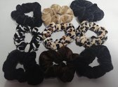 Haar Scrunchies - Kleine maat - Fijn/Dun haar - Velvet - Dames - Meisjes - Set van 9 Stuks - Diverse Kleuren en Dieren Prints - Set DK