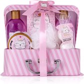 accentra 6050753 ensemble de bain et douche Princess Kitty pour femmes et filles, au doux parfum de fraise et de vanille, ensemble cadeau de 7 pièces emballé dans une pochette en papier, rose