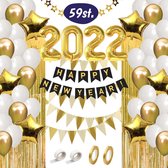 2022 Versiering - Oudjaar en Nieuwjaar - Feest Artikelen - 2021 Oudjaarsdag Vieren - Happy New Year Slinger - Feestpakket - Latex Ballon - Gouden Decoratie Pakket - Folieballonnen - Goud en W