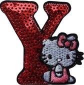 Strijk Embleem Alfabet Patch - Letter Y - Hello Kitty Pailletten - 6cm hoog - Letters Stof Applicatie - Geborduurd - Strijkletters - Patches - Iron On