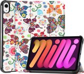 Hoes Geschikt voor iPad Mini 6 Hoes Tri-fold Tablet Hoesje Case - Hoesje Geschikt voor iPad Mini 6 Hoesje Hardcover Bookcase - Vlinders