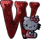 Strijk Embleem Alfabet Patch - Letter W - Hello Kitty Pailletten - 6cm hoog - Letters Stof Applicatie - Geborduurd - Strijkletters - Patches - Iron On