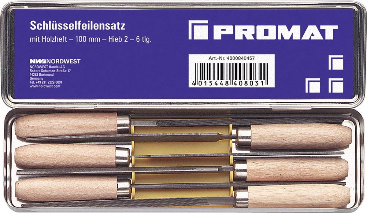 Promat Sleutelvijlset - 100 mm - 6-delig in blik - 4000840457