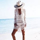 Gehaakt strand jurkje - Bikini cover up - Gypsy - Beach - Boho - Sexy strand jurkje - Wit - One size - Zomer trui - Lounge - Ibiza
