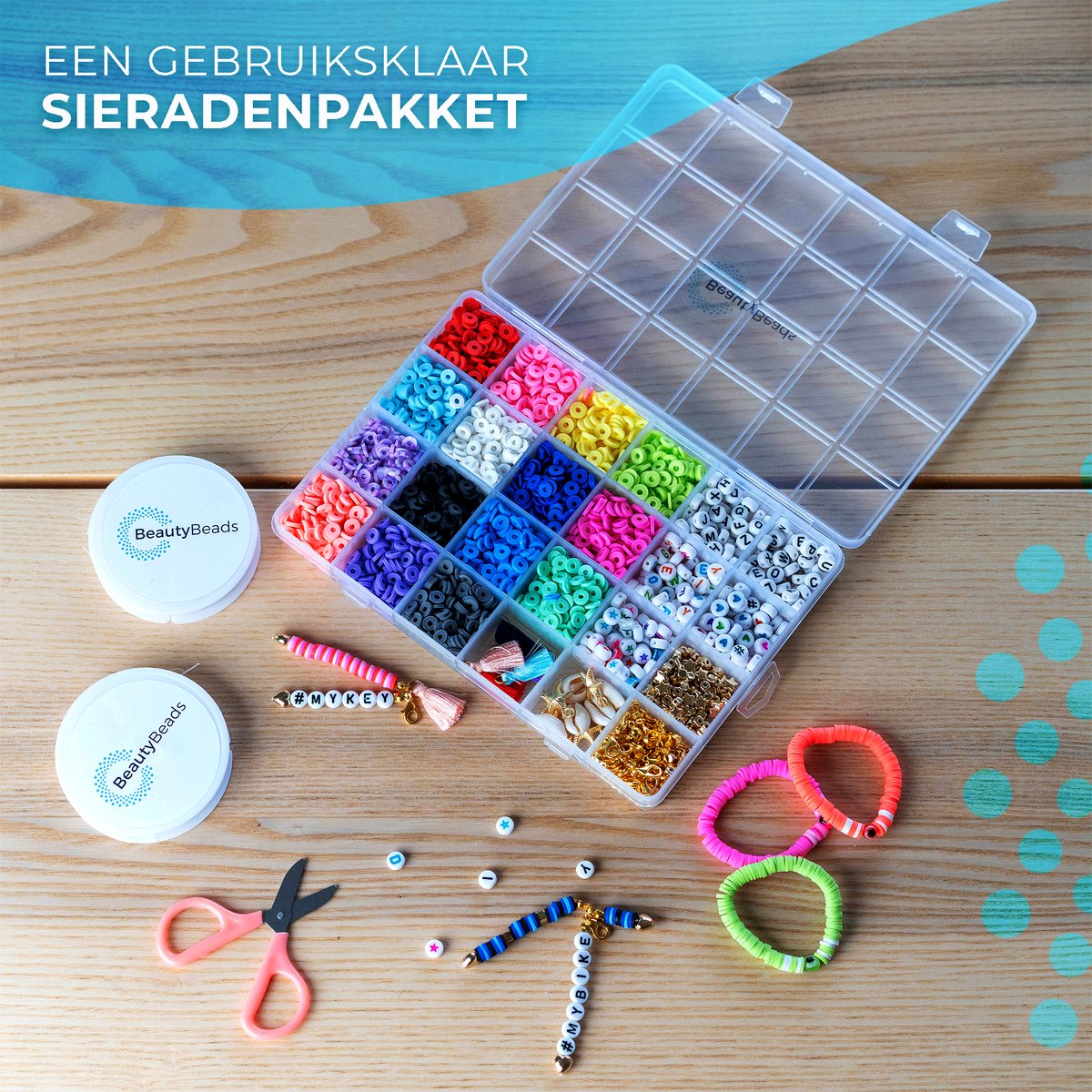 Katsuki Kralen Set – +3000 Platte Polymeer Kralen – 15 Kleuren – Met +350 Extra Accessoires — afbeelding 5