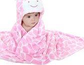 Baby badcape met capuchon Roze Giraffe | Roze Giraffe fleece deken baby en peuters | Deken Kinderen | wikkeldeken | Dekentje baby & peuter 0-3 jaar